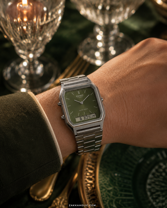Casio Vintage Watch Unisex 男裝 女裝 冰川藍 數字跳字兩用 復古鋼手錶 (日常防水) AQ-230A
