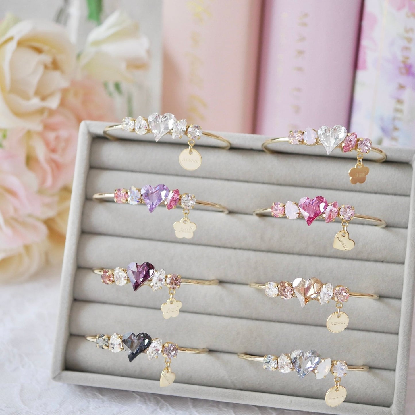 Amooo - 日本手作 ❤︎ Swarovski Bangle 甜美心心施華洛世水晶手鈪 #799