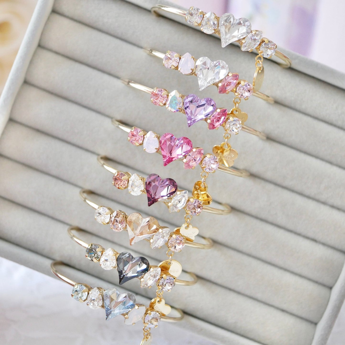 Amooo - 日本手作 ❤︎ Swarovski Bangle 甜美心心施華洛世水晶手鈪 #799