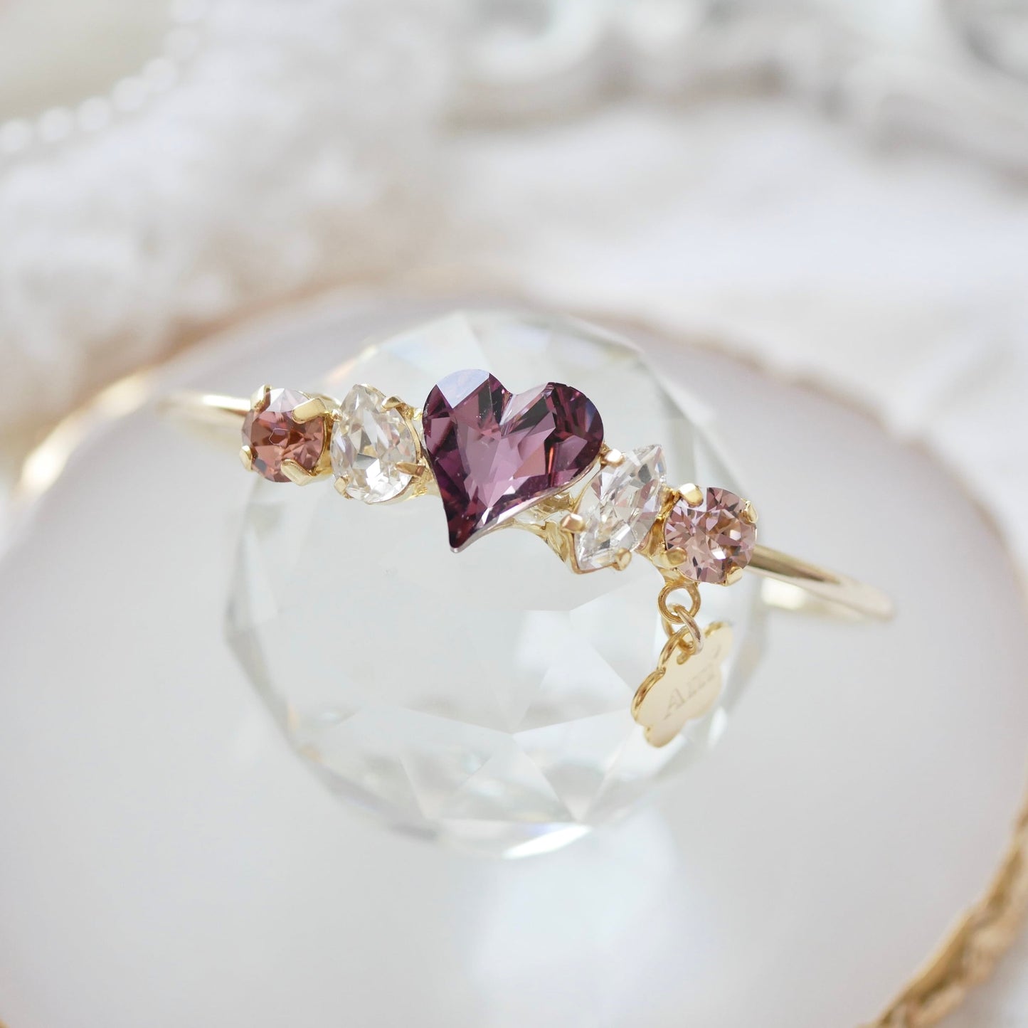 Amooo - 日本手作 ❤︎ Swarovski Bangle 甜美心心施華洛世水晶手鈪 #799