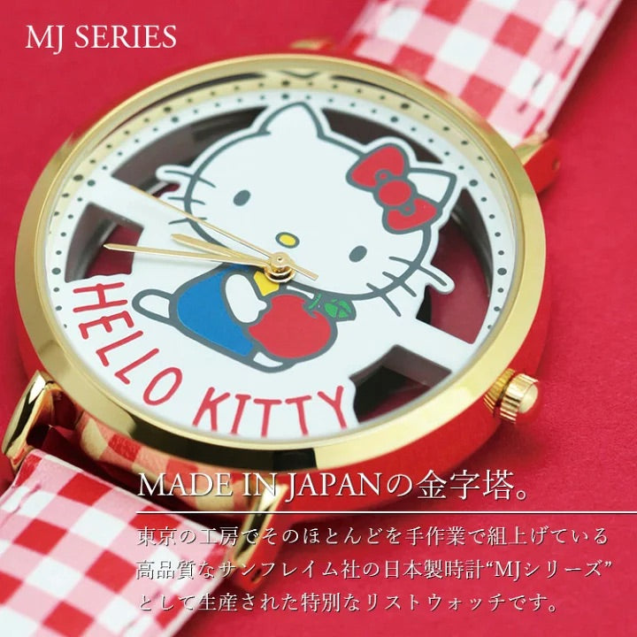 Made in Japan Hello Kitty Watch 女裝 日本製 Hello Kitty 田園紅白格仔手錶