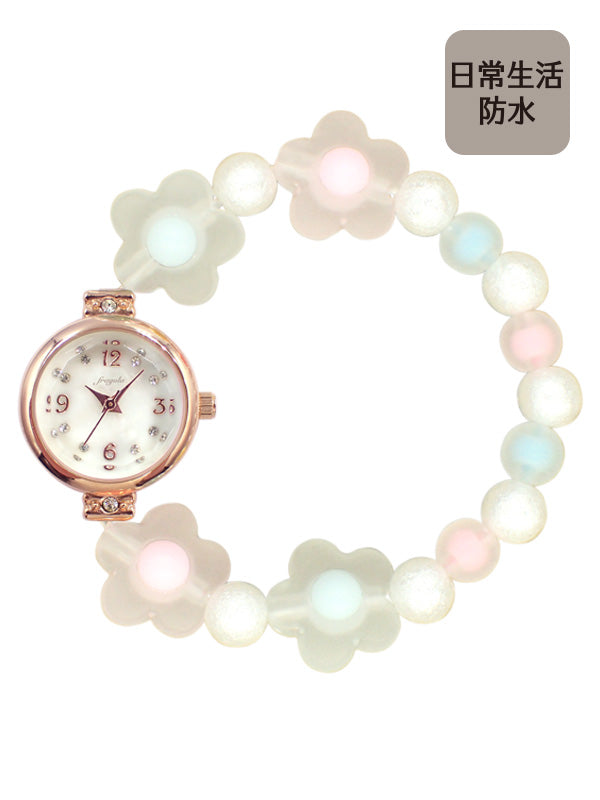 Water Proof Bracelet Watch 防水夏日花花幻彩珠珠手鏈錶 女裝