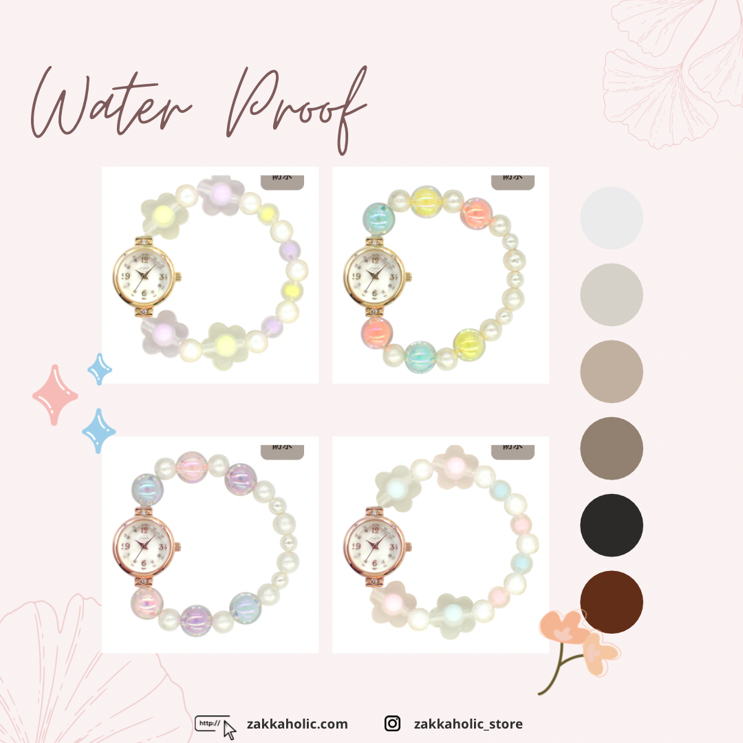 Water Proof Bracelet Watch 防水夏日花花幻彩珠珠手鏈錶 女裝