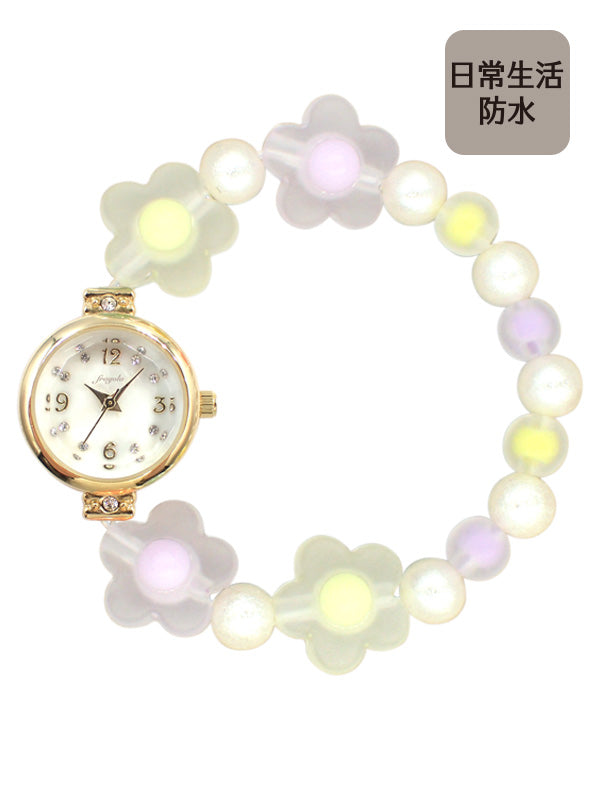 Water Proof Bracelet Watch 防水夏日花花幻彩珠珠手鏈錶 女裝
