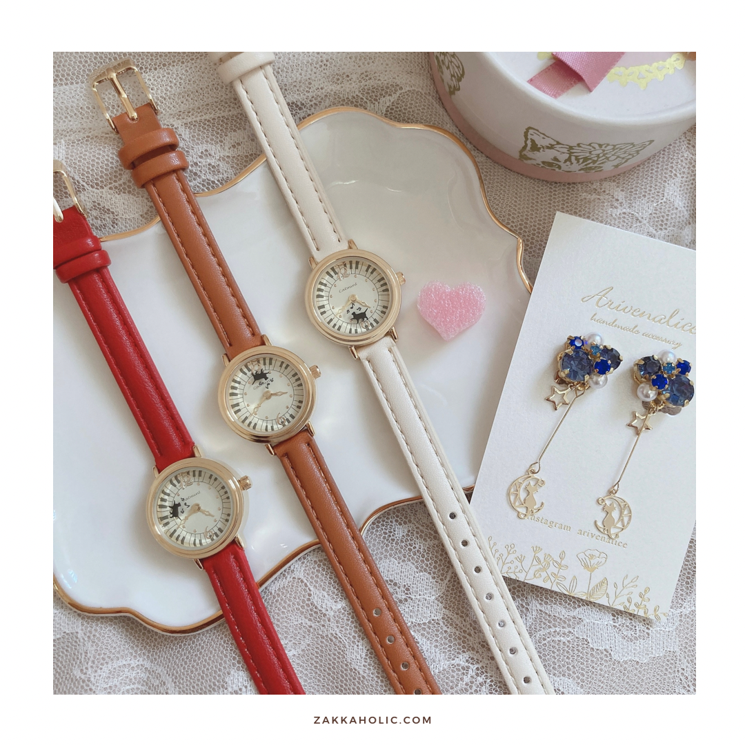 新年轉出好運! Antique Moveable Cat Walk Piano Watch 女裝 復古鋼琴貓貓轉動手錶