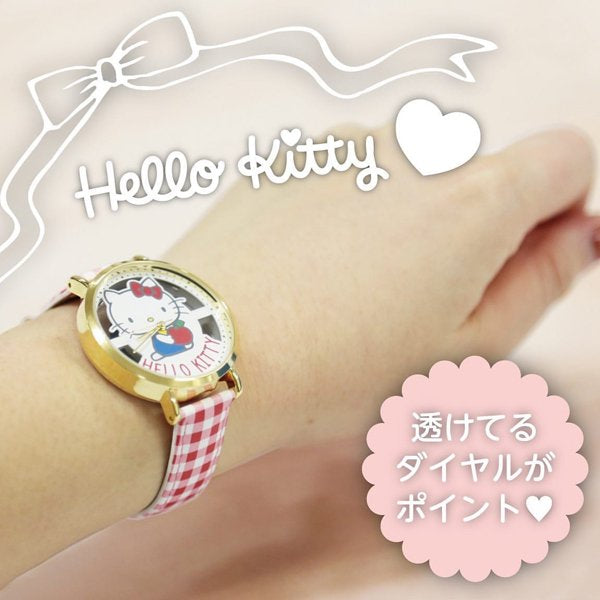 Made in Japan Hello Kitty Watch 女裝 日本製 Hello Kitty 田園紅白格仔手錶