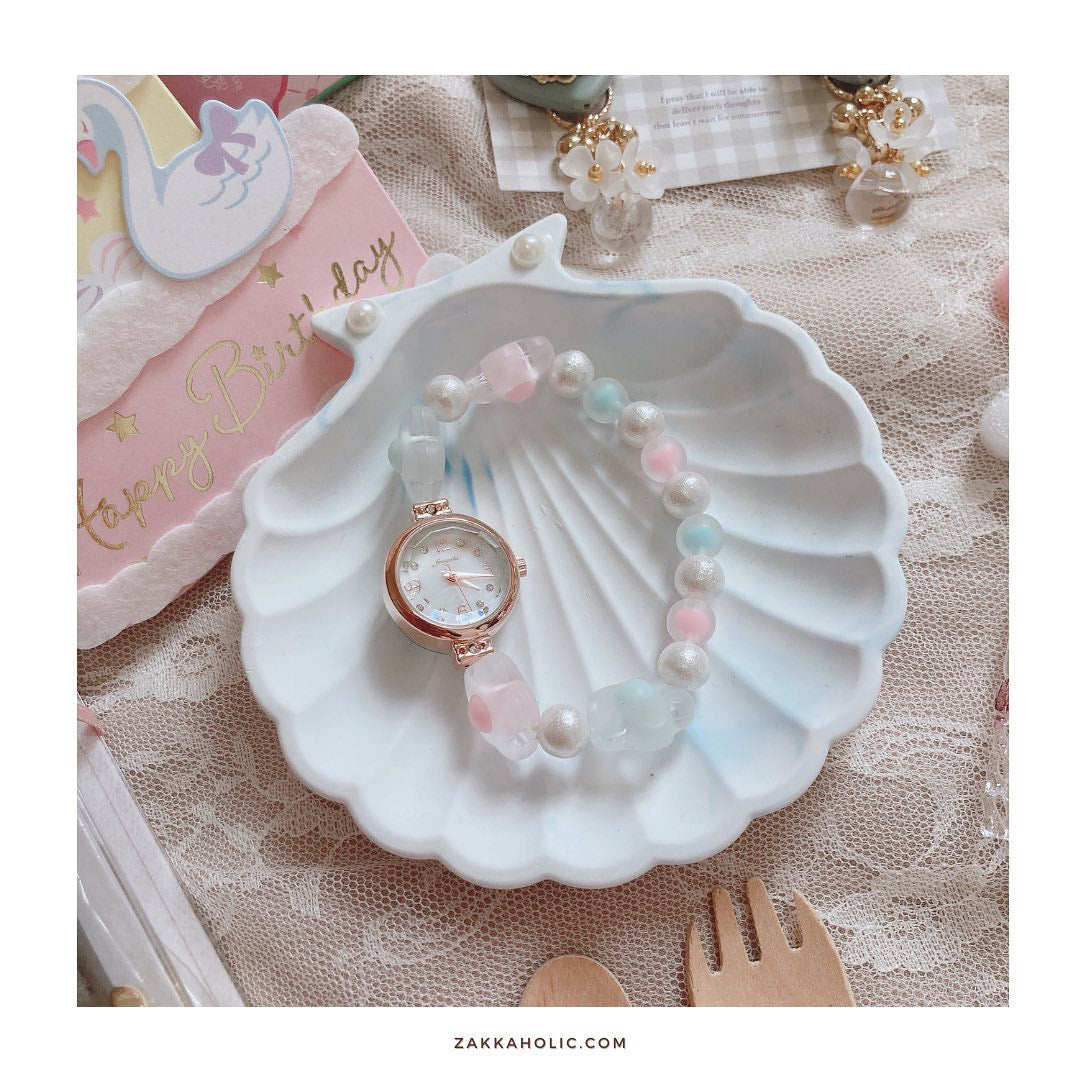 Water Proof Bracelet Watch 防水夏日花花幻彩珠珠手鏈錶 女裝