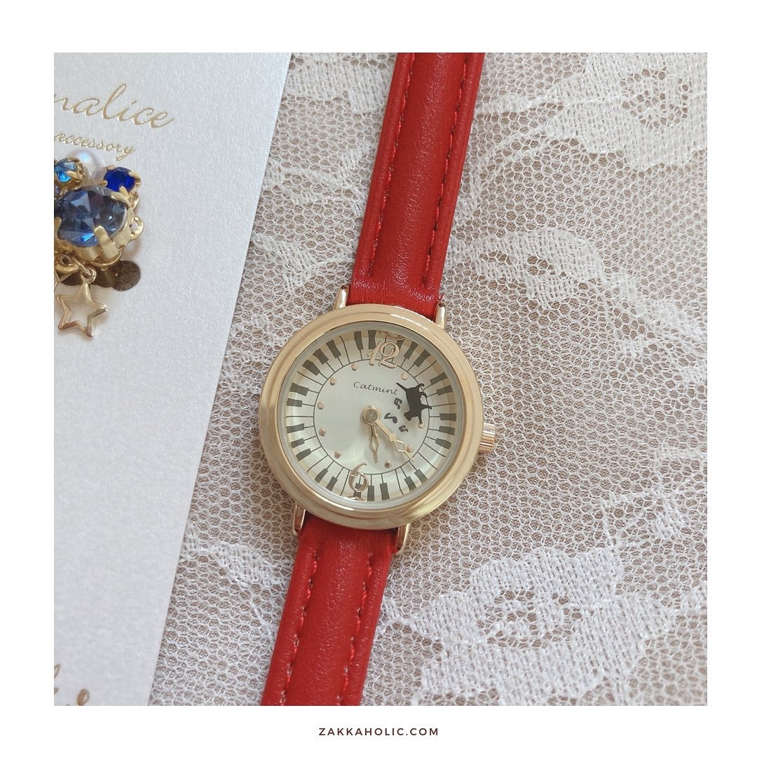 新年轉出好運! Antique Moveable Cat Walk Piano Watch 女裝 復古鋼琴貓貓轉動手錶