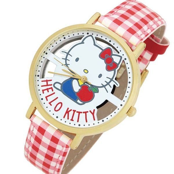 Made in Japan Hello Kitty Watch 女裝 日本製 Hello Kitty 田園紅白格仔手錶