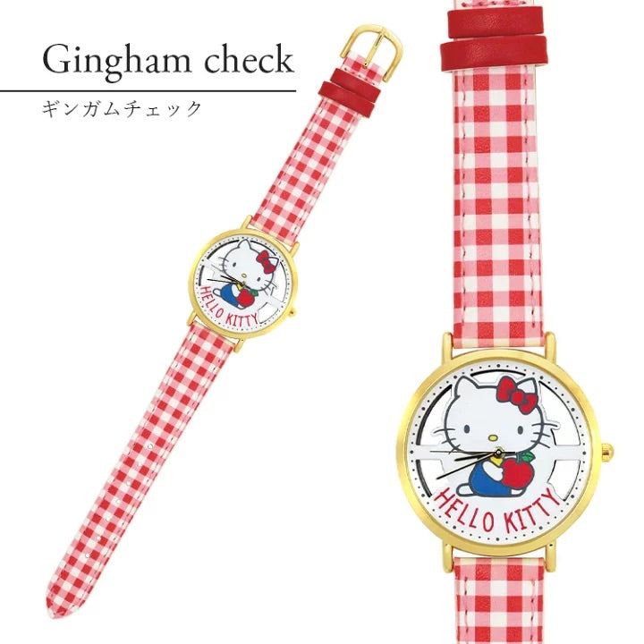 Made in Japan Hello Kitty Watch 女裝 日本製 Hello Kitty 田園紅白格仔手錶