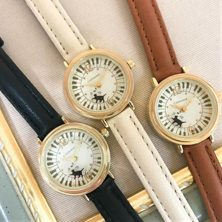新年轉出好運! Antique Moveable Cat Walk Piano Watch 女裝 復古鋼琴貓貓轉動手錶