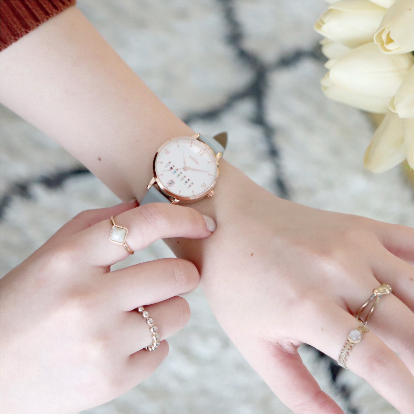 Calendar Watch Morandi Colors 女裝 莫蘭迪色寶石日期手錶