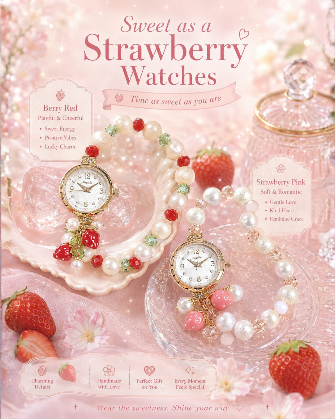 Strawberry Bracelet Watch 草莓/士多啤梨手鏈錶 女裝 [日常防水]