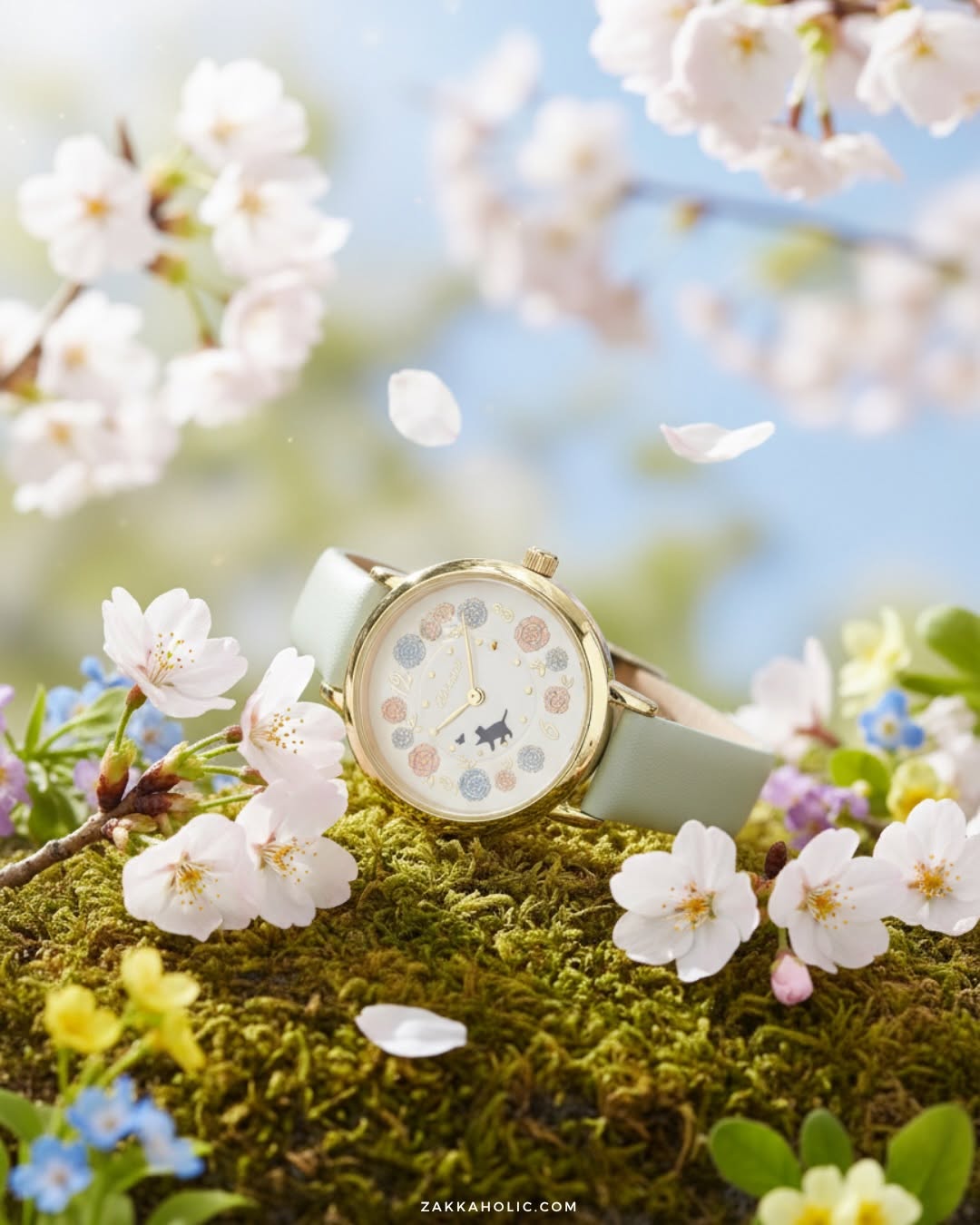 Pastel Floral Moveable Cat Walk Watch ༘⋆✿  女裝 春日花海貓貓轉動手錶 [日常防水]