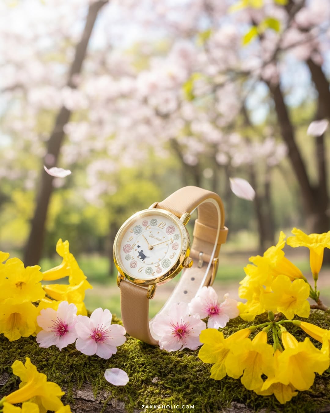 Pastel Floral Moveable Cat Walk Watch ༘⋆✿  女裝 春日花海貓貓轉動手錶 [日常防水]