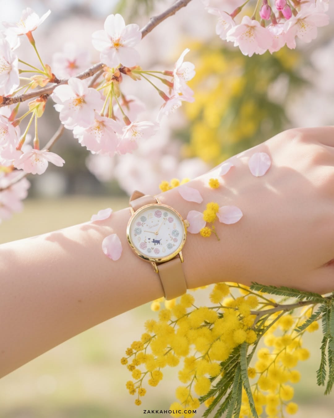 Pastel Floral Moveable Cat Walk Watch ༘⋆✿  女裝 春日花海貓貓轉動手錶 [日常防水]