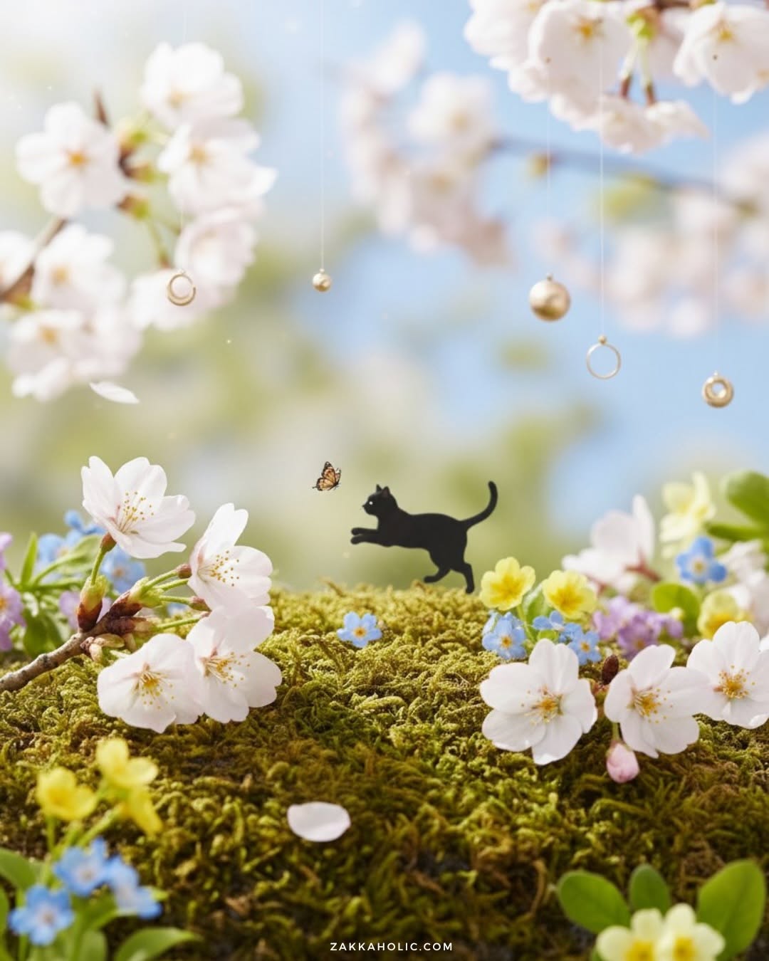 Pastel Floral Moveable Cat Walk Watch ༘⋆✿  女裝 春日花海貓貓轉動手錶 [日常防水]