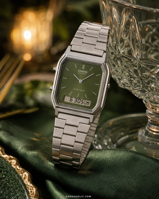 Casio Vintage Watch Unisex 男裝 女裝 冰川藍 數字跳字兩用 復古鋼手錶 (日常防水) AQ-230A
