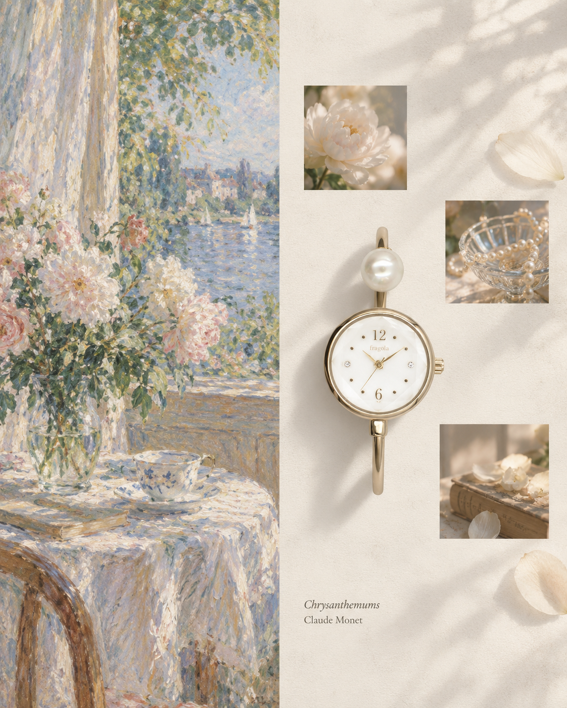 [超輕身!] 女裝 Bangle Watch 簡約單粒珍珠手環錶 手鈪錶