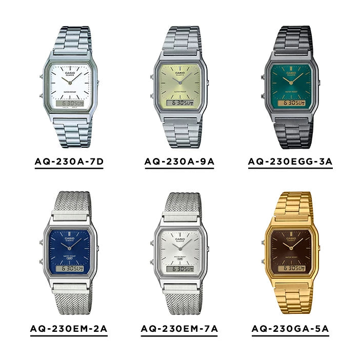 Casio Vintage Watch Unisex 男裝 女裝 冰川藍 數字跳字兩用 復古鋼手錶 (日常防水) AQ-230A