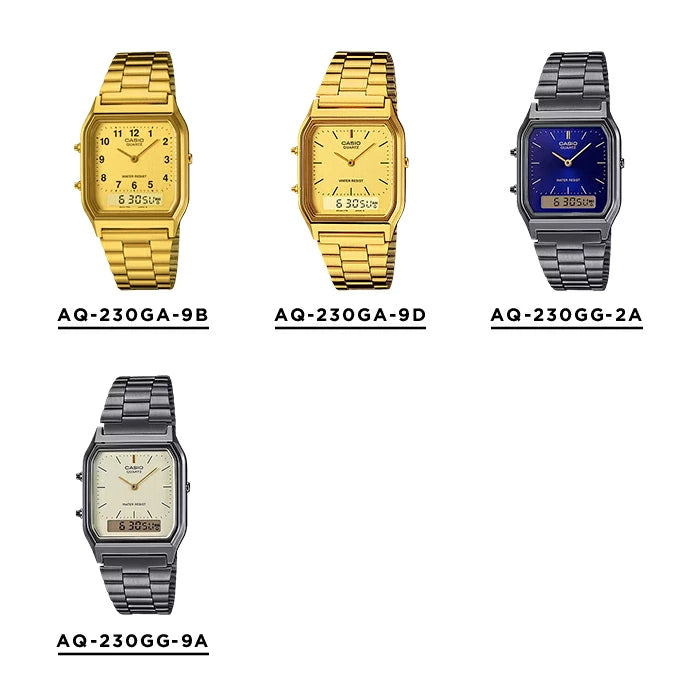 Casio Vintage Watch Unisex 男裝 女裝 冰川藍 數字跳字兩用 復古鋼手錶 (日常防水) AQ-230A