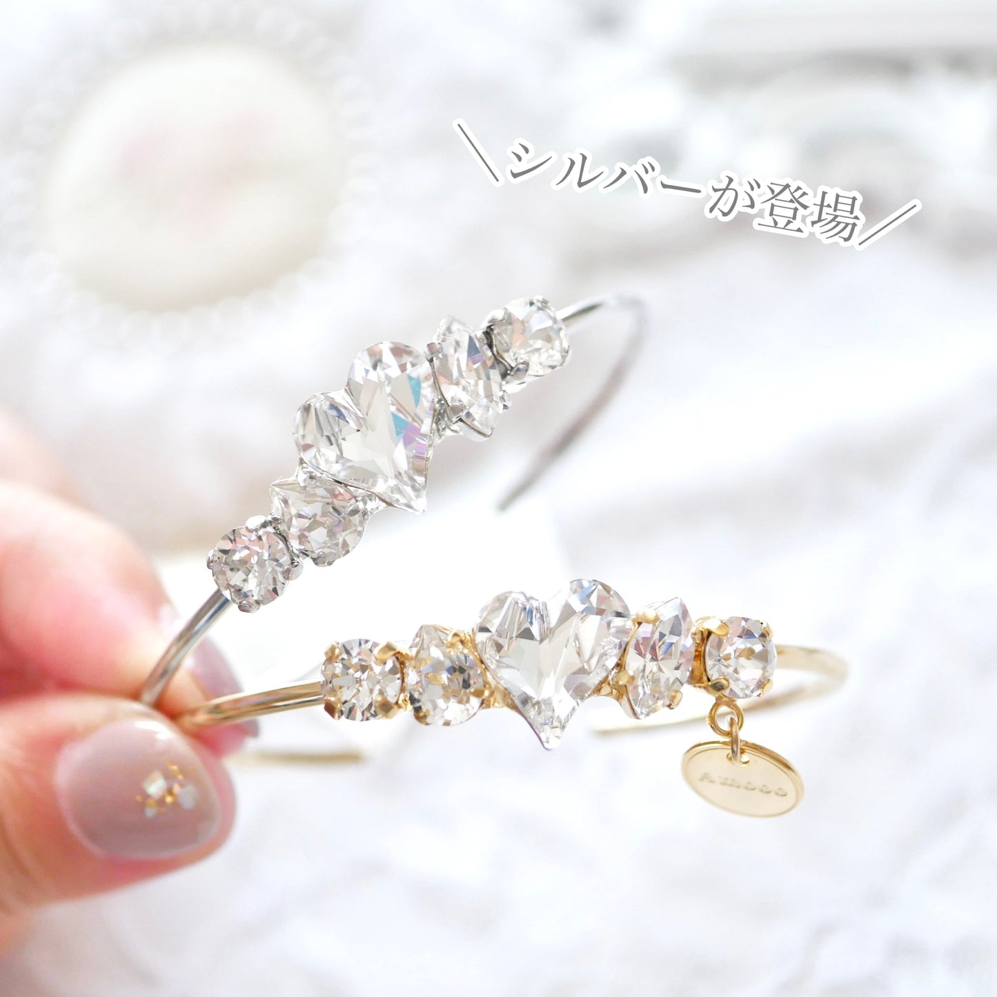 Amooo - 日本手作  ❤︎ Swarovski Bangle 甜美心心施華洛世水晶手鈪 #799