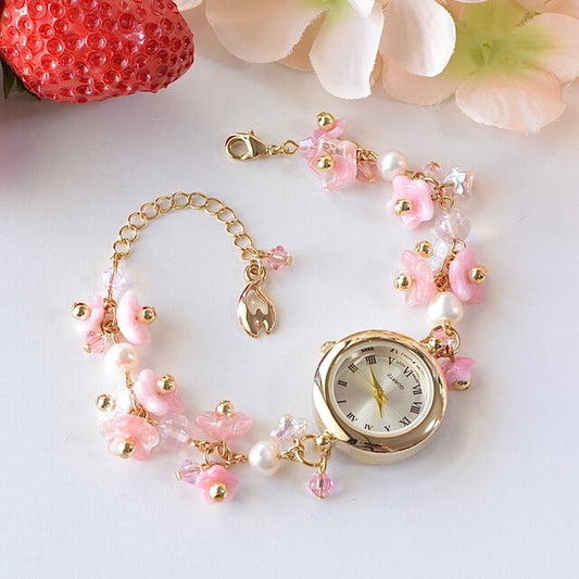 𝕷𝖚𝖒𝖎𝖊𝖗𝖊- 日本手作 櫻花串串 天然石手鏈錶 Japanese Handmade Sakura Bracelet Watch