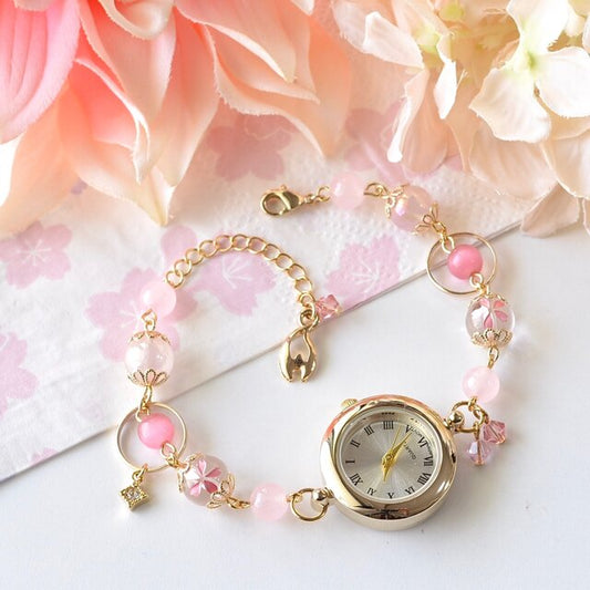 𝕷𝖚𝖒𝖎𝖊𝖗𝖊- 日本手作 八重櫻 天然石手鏈錶 Japanese Handmade Sakura Bracelet Watch