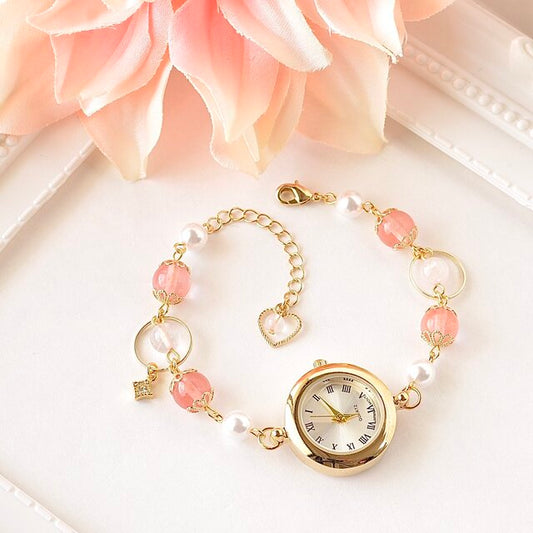 𝕷𝖚𝖒𝖎𝖊𝖗𝖊- 日本手作 Cherry Pink 粉晶手鏈錶 Japanese Handmade Rose Quartz Bracelet Watch