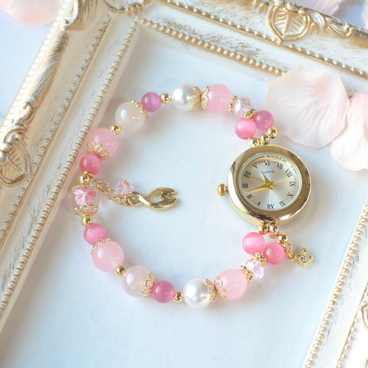 𝕷𝖚𝖒𝖎𝖊𝖗𝖊- 日本手作 八重櫻 櫻花花瓣天然石手鏈錶 Japanese Handmade Sakura Bracelet Watch