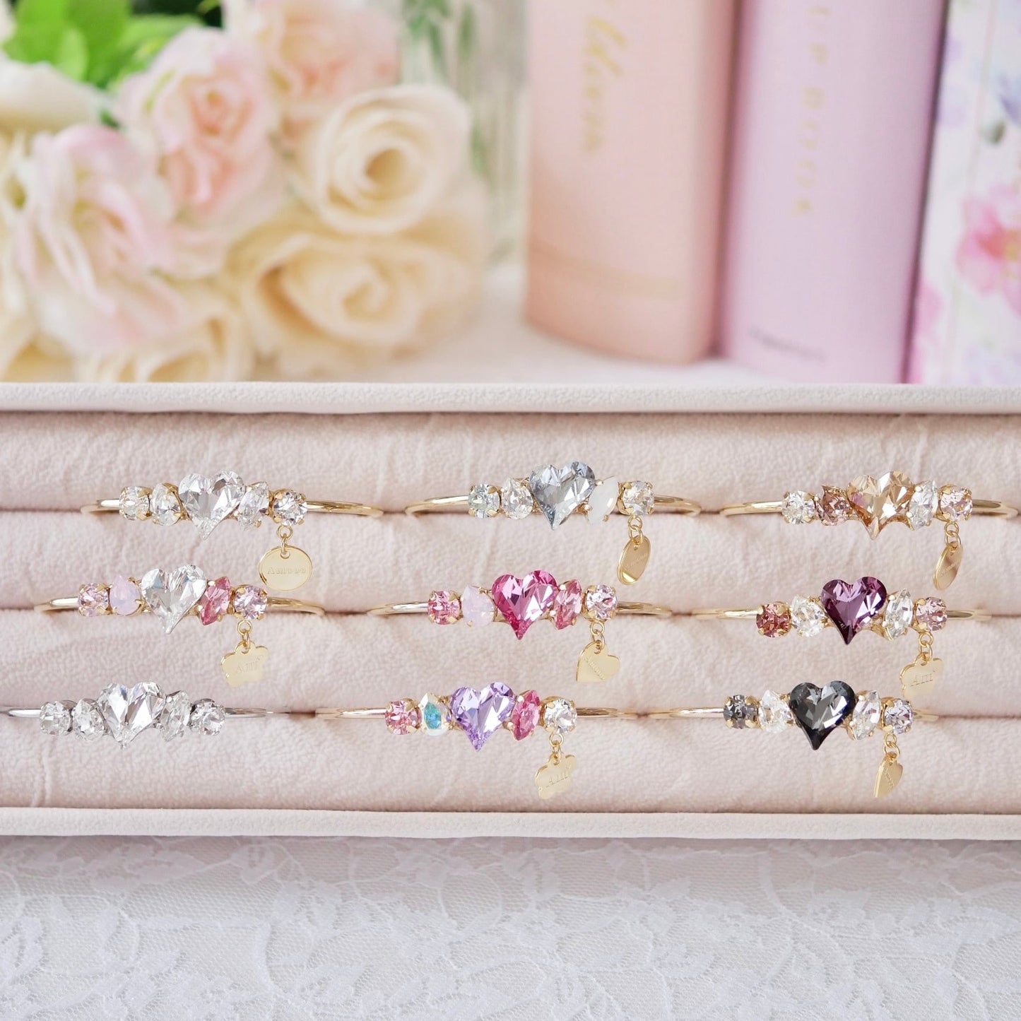 Amooo - 日本手作  ❤︎ Swarovski Bangle 甜美心心施華洛世水晶手鈪 #799