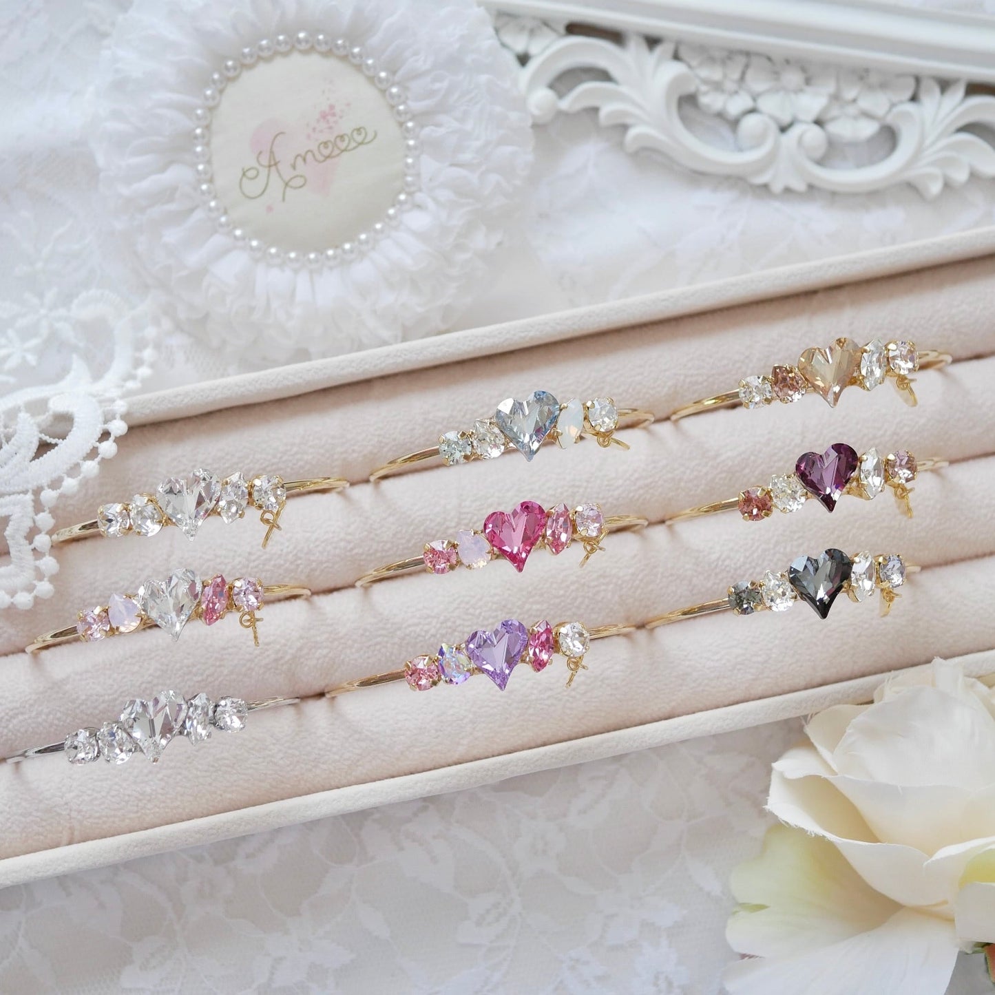 Amooo - 日本手作  ❤︎ Swarovski Bangle 甜美心心施華洛世水晶手鈪 #799