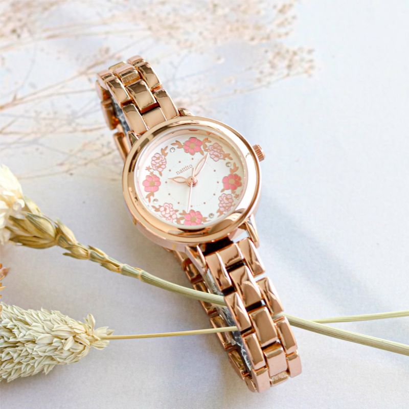 [防水] Flower Metal Watch 復古花圈鋼錶 女裝