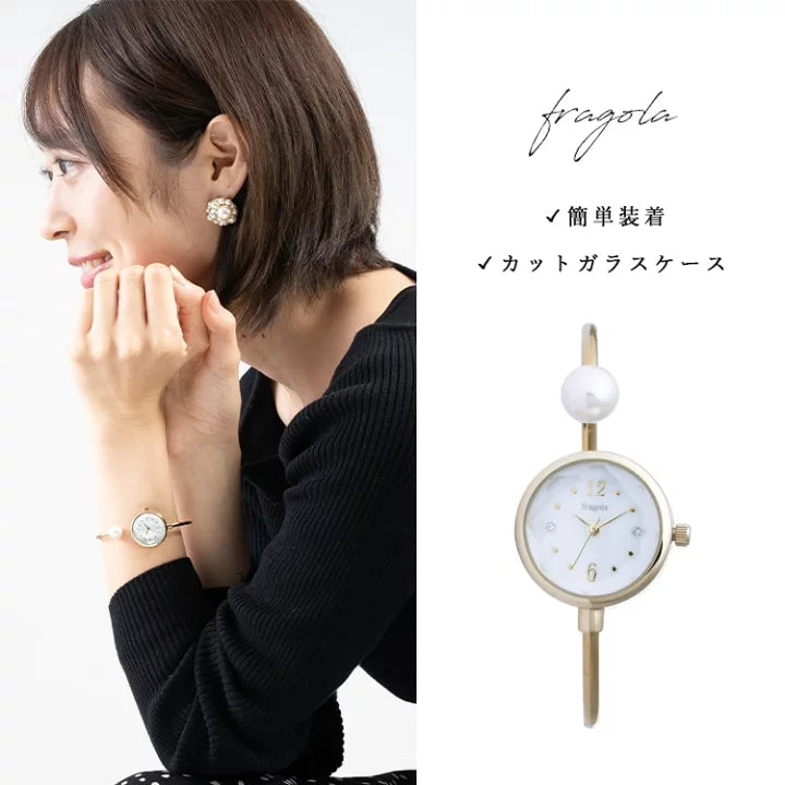 [超輕身!] 女裝 Bangle Watch 簡約單粒珍珠手環錶 手鈪錶