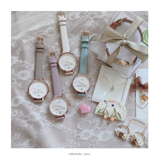 Calendar Watch Morandi Colors 女裝 莫蘭迪色寶石日期手錶